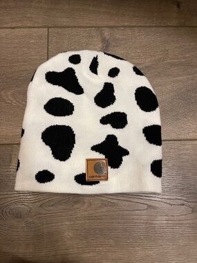 Carhartt Kids White Beanie with Black Cow Spot Pattern